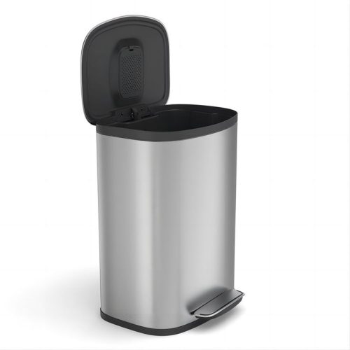 13 Gallon 50L Kitchen Foot Pedal Operated Soft Close Trash Canwith 30 Garbage Bags in Silver