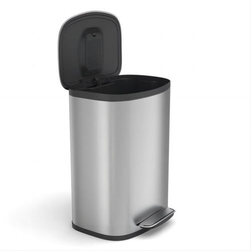 13 Gallon 50L Kitchen Foot Pedal Operated Soft Close Trash Canwith 30 Garbage Bags in Silver