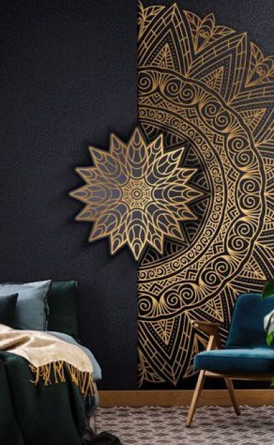 BLACK Mandala BOHO Wallpaper Zen Yoga Mural Bohemian Wall Decoration Boho Design Mandala Wall Poster Modern Bohemian Wall Decor - Etsy