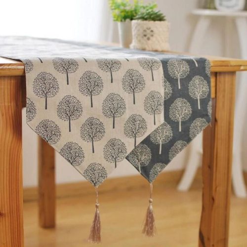 Modern Linen Cotton Cloth Table Runner Tree Printed Decorative design (1)