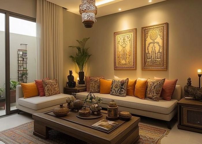 Modern blend with traditional living room design